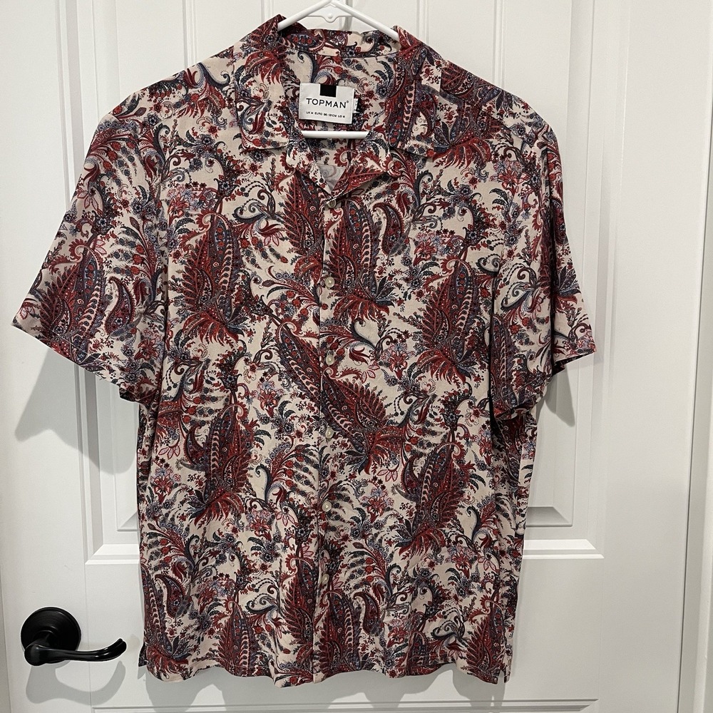 Topman Red Black Paisley short‎ sleeve button up size medium Coastal